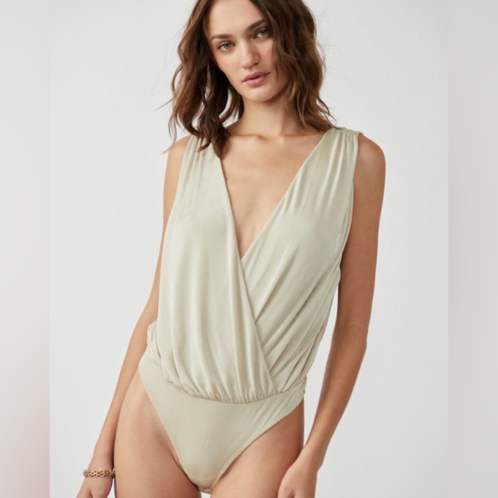 Free People Night Owl Body Suit Shimmer Oatmeal Size Medium